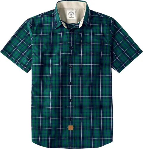 Miniatura 12 de Dubinik® Camisas de manga corta con botones para hombre, 100% algodón, a cuadros, camisas casuales con bolsillo