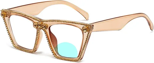 willochra Gafas de lectura con diamantes brillantes de ojo de gato con diamantes brillantes para mujer, anteojos de lectura bifocales cuadrados con
