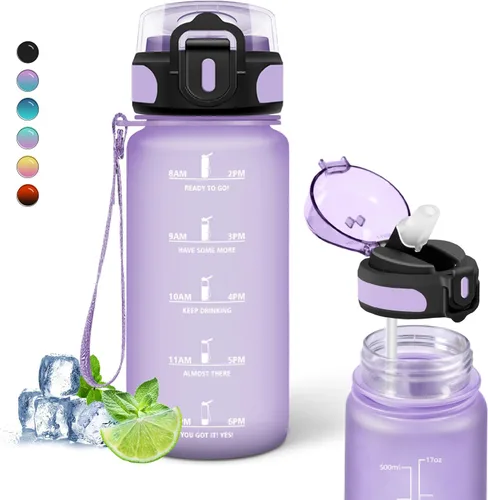 Miniatura 53 de Botella de agua – 16.9 fl oz – Botella de agua para niños, botella de sorbete a prueba de fugas, botella deportiva con marcador de tiempo, botella