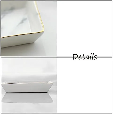Miniatura 2 de SOCOSY Plato de cerámica de mármol para anillos de joyería, bandeja organizadora de joyas con bordes dorados, decoración del hogar, regalo de boda