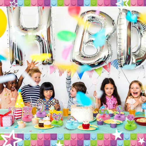 Miniatura 5 de Colarr 9 piezas de suministros para fiesta de cumpleaños de bloques de construcción, juegos de decoración de bloques de construcción, centros