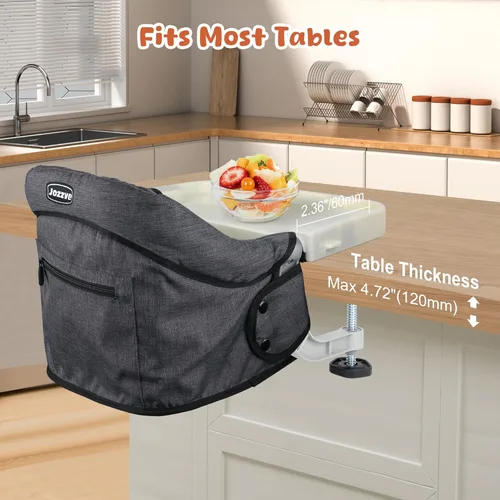 Miniatura 2 de Silla alta de gancho con bandeja desmontable, silla alta portátil plegable de viaje para bebé, asiento de alimentación ligero con bolsa de Negro