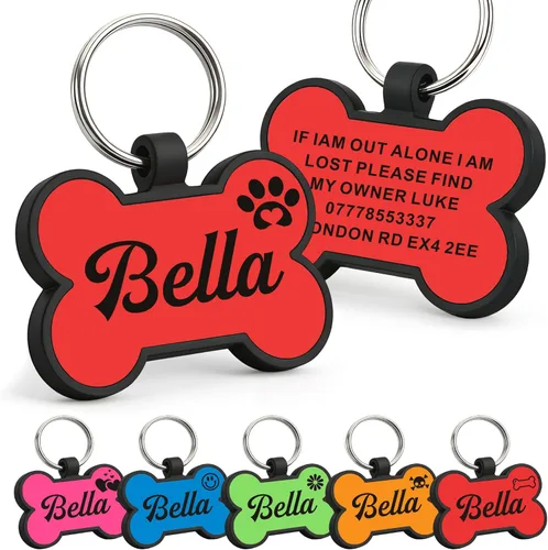 Miniatura 13 de Etiquetas para perros personalizadas para mascotas, etiqueta de silicona para perro, etiquetas de nombre para perro, etiquetas de perro Rosa