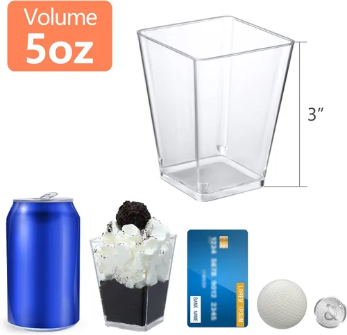 Miniatura 2 de SHOPDAY Vasos de postre de plástico de 5 oz: paquete de 30 vasos cuadrados transparentes con cucharas, pequeños vasos de parfait, mini vasos