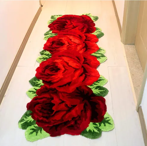 Miniatura 8 de UKELER Alfombra antideslizante para cuarto de lavado, 65 x 23.6 pulgadas, diseño de rosas rojas, para dormitorio de niñas Rojo