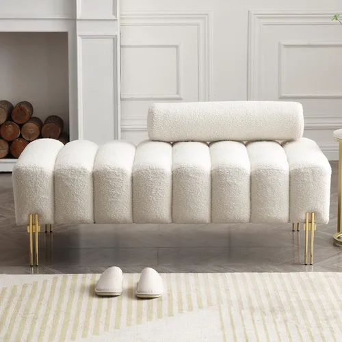 Miniatura 2 de NIOIIKIT Sofá de dos plazas moderno de 53.2", sofá acentuado tapizado con patas doradas y respaldo ajustable, pequeños sofás de felpa Teddy