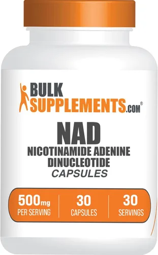 BulkSupplements. Com NAD Cápsulas - Nicotinamida Adenina Dinucleótido, Suplemento NAD 500mg - para apoyo energético, puro y sin gluten, 1 cápsula