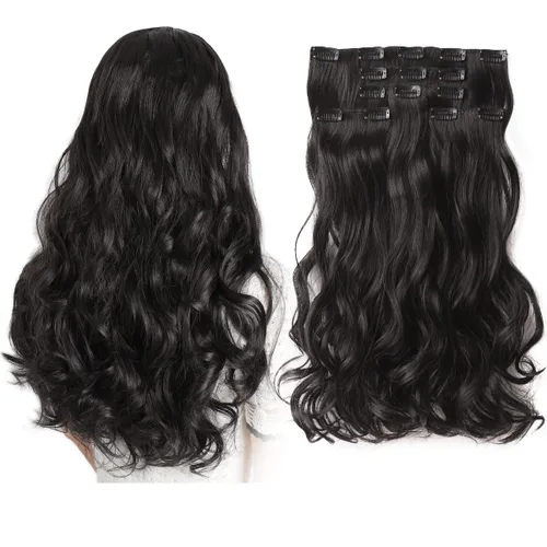 Miniatura 21 de Extensiones de cabello negro lacio, 2 juegos de extensiones de cabello con clip para mujeres, Halloween, 5 piezas de 22 pulgadas, piezas de cabello