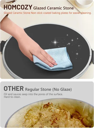Miniatura 3 de Horno de pizza eléctrico para interiores con piedra de cerámica esmaltada, horno de pizza portátil de 12 pulgadas con temporizador ajustable, Negro