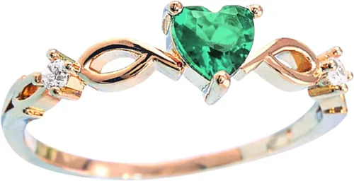 Anillo de boda para mujer, anillo simple de Sortija de circonio forma gótica de cóctel, fiesta de motociclista y niña, regalo de banda (verde, 10)