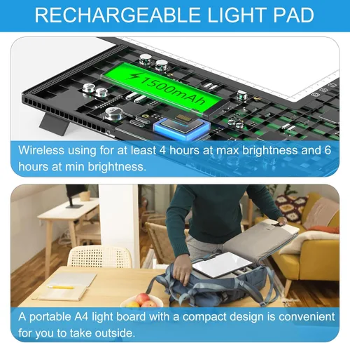 Miniatura 5 de Honesorn Almohadilla de luz de trazado de copia A4 con puerto tipo C, tablero de luz ultrafino de pintura de diamante, mesa de luz LED