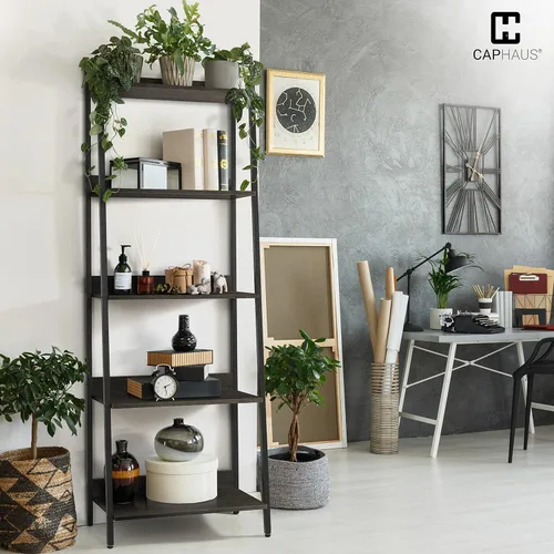 Miniatura 4 de CAPHAUS Estantería con escalera de 5 niveles, estante de pie de 24 pulgadas de ancho, estante de almacenamiento, estantes industriales para libros