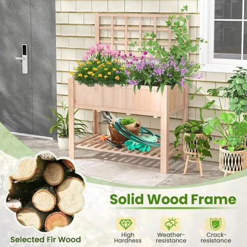 Miniatura 3 de S AFSTAR Cama de jardín elevada con enrejado, maceta elevada de 42 x 21 x 58 pulgadas con patas, estante de almacenamiento inferior, forro