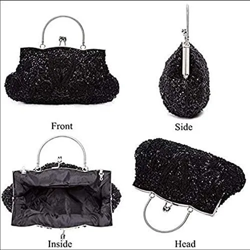Miniatura 7 de Bolso de noche para mujer bolso de mano grande bolso de mano para mujer bolso de fiesta boda bolso para mujer negro M