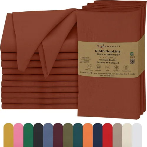 Miniatura 43 de Ruvanti - Servilletas de tela, paquete de 6, 45x45 centímetros, 100% algodón, lavables, suaves y absorbentes, perfectas para bodas, cenas de Belleza