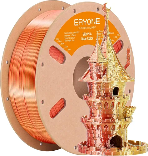 Miniatura 69 de ERYONE Filamento de ácido poliláctico (PLA) de seda bicolor para impresora 3D, de 1.75 mm +/- 0.03 mm, carrete de cartón de 1 kg (2.2 libras)