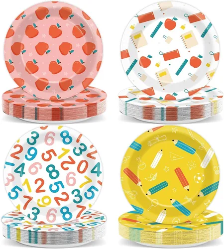 CHUNNIN 48 platos de papel para fiesta de regreso a clases, suministros de fiesta de temporada escolar, 7 pulgadas, platos desechables para el