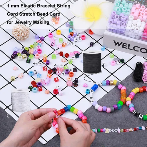 Miniatura 4 de Cordón elástico para pulseras, 2 rollos de 1 mm 330 pies, cuerda resistente para pulseras, cuerda elástica extensible para hacer joyas, collares