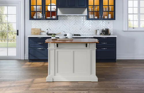 Miniatura 14 de Homestyles Americana - Isla de cocina con parte superior de madera y hoja desplegable, barra de desayuno, almacenamiento con cajones y estantes