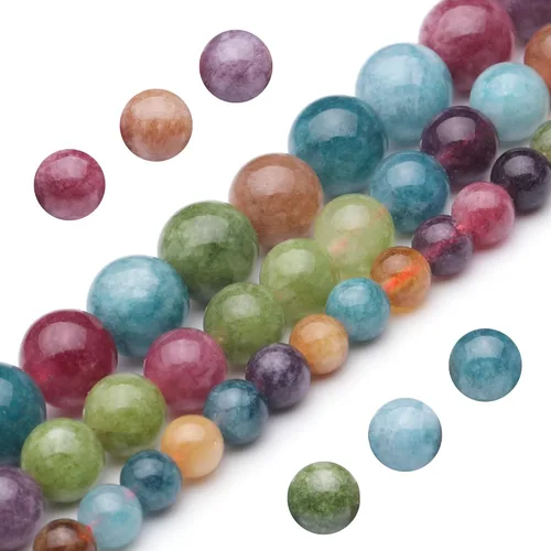 Miniatura 16 de Youngbling Cuentas de piedras preciosas naturales para la fabricación de joyas, cuentas de piedra lisa pulida de jade verde blanco pulido redondo