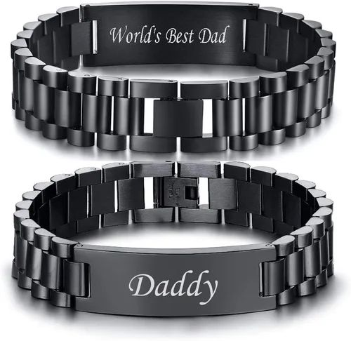 Miniatura 32 de VNOX Correa de reloj masculina de acero inoxidable, pulsera de eslabones personalizada, regalo de joyería para hombres, papá, padre, marido, novio