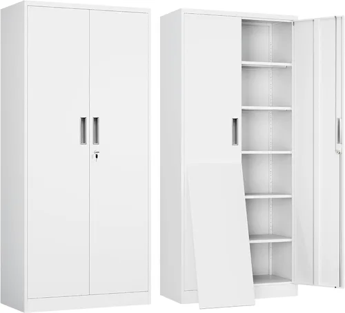 Miniatura 15 de Gabinete de almacenamiento de metal, armario de almacenamiento con bloqueo de 36 pulgadas de alto, armarios de metal con puertas y 2 estantes Negro