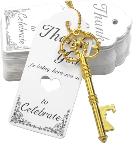 Miniatura 10 de Aokbean Juego de 52 piezas de abridor de botellas con diseño de esqueleto vintage, recuerdo de boda, recuerdo de invitado, con tarjeta de Cobre
