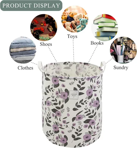 Miniatura 3 de Mziart Cesta plegable para la ropa sucia, cesta grande con estampado floral para ropa sucia para bebés, niñas, niños, juguetes, organizador de ropa