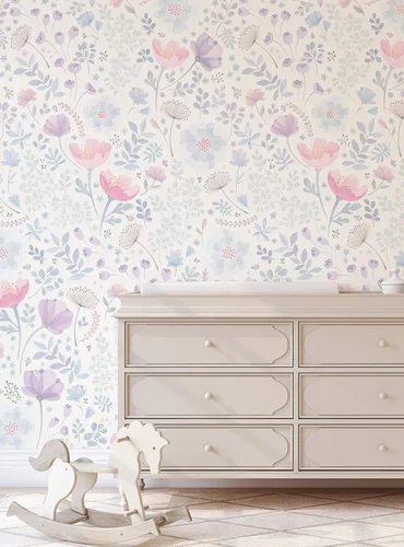 Miniatura 5 de Whimsy - Papel tapiz floral para pared, diseño de acuarela, despegar y pegar (paquete de 2 hojas (2 x 8 pies), rosa y morado