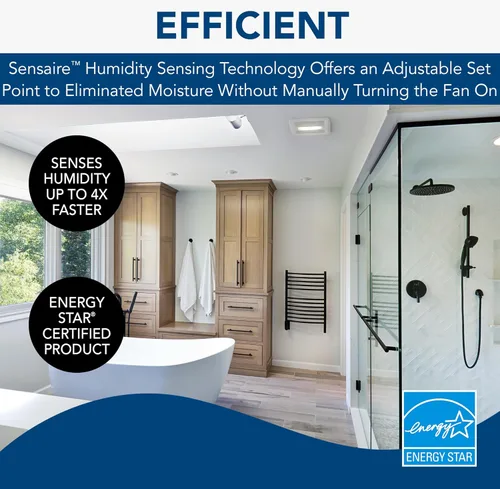 Miniatura 3 de Broan-NuTone AE80SL Invent ENERGY STAR Ventilador de detección de humedad certificado con luz LED, 80 CFM 0.8 Sones, blanco, 75 pies cuadrados