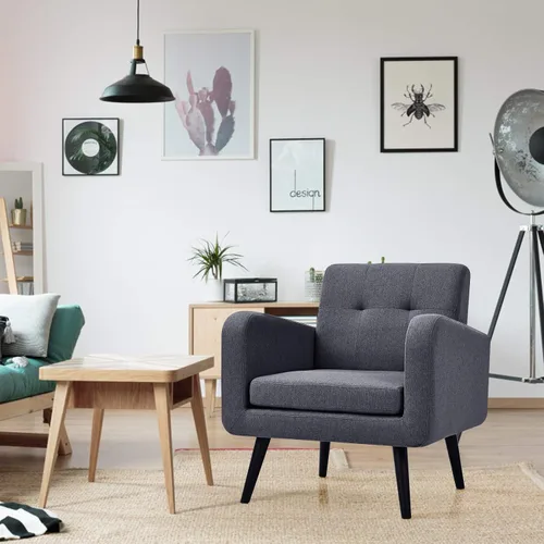 Miniatura 2 de Giantex Silla decorativa tapizada, moderna de tela de lino de mediados de siglo con brazos, carga máxima de 265 libras, cómodo sofá individual Azul