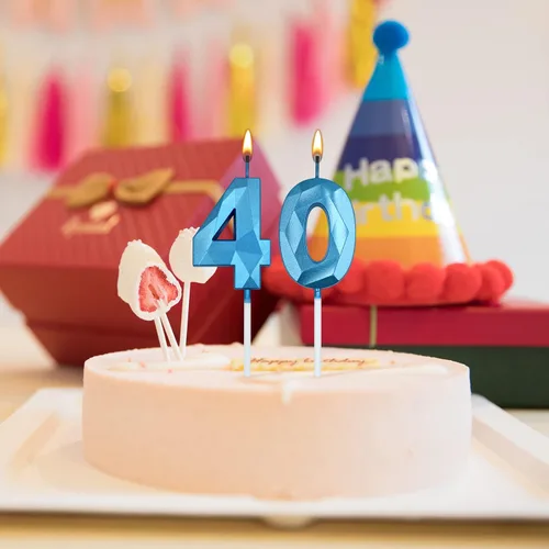 Miniatura 3 de Velas de 40 cumpleaños para pastel, vela azul número 40 en forma de diamante 3D, decoración de cumpleaños, suministros de fiesta para mujeres u