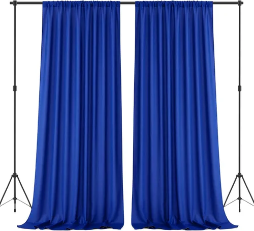 HOMEIDEAS Cortinas de fondo azul real de 10 x 10 pies, fondo de fotos, cortinas de poliéster con bolsillo para barra para decoración de fiestas y