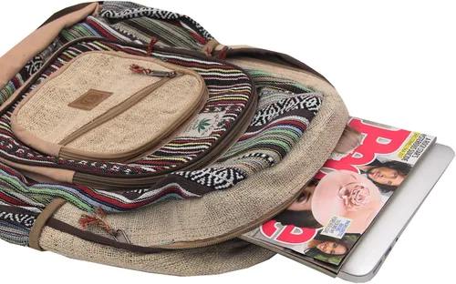 Miniatura 7 de KayJayStyles Natural - Mochila grande de cáñamo Nepal hecha a mano, BKPK-2, Computadora portátil