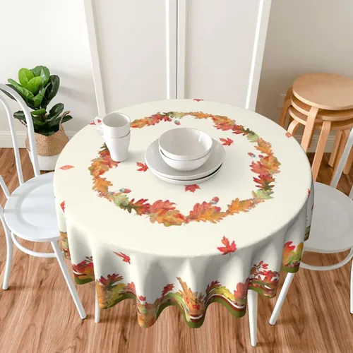 Miniatura 7 de Sweetshow Mantel redondo de hojas de acuarela de cosecha de otoño, mantel redondo de 60 pulgadas, mantel de tela otoñal para fiestas de vacaciones