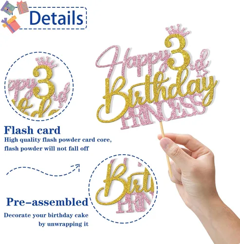 Miniatura 3 de Decoración para pastel de princesa de primer cumpleaños, suministros para pastel de primer cumpleaños para niña, decoraciones de fiesta