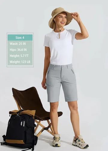 Miniatura 5 de Willit Pantalones cortos largos de senderismo para mujer de 10 pulgadas, de secado rápido, atléticos, de verano, con bolsillos