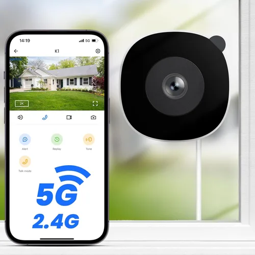 INFIYA Cámaras de ventana 2K para seguridad del hogar, cámara de ventana WiFi de 5 Ghz y 2.4 GHz, visión nocturna a color, detección de movimiento y