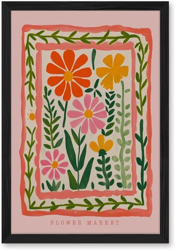 Miniatura 12 de Arte de pared de flores silvestres rosas, póster retro de mercado de flores, impresión botánica colorida de moda, arte popular, ilustración floral