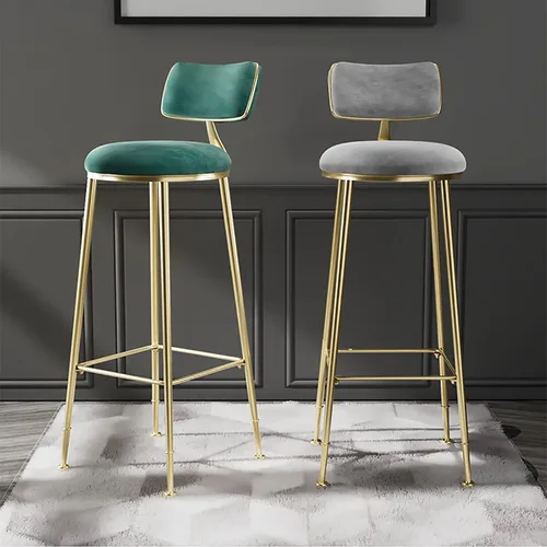 Miniatura 3 de Taburetes de bar de terciopelo modernos con respaldo y patas de metal dorado, cómodas sillas de bar altas tapizadas para cocina, isla de desayuno