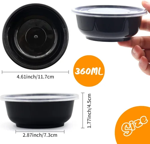 Miniatura 2 de 150 Piezas Recipientes Apilables para Preparación de Comidas en Cuenco, Cuencos de Comida para Llevar Reutilizables, Cuencos Desechables Negros