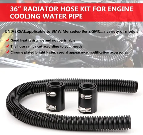 Miniatura 2 de Manguera de radiador de acero inoxidable de 36 pulgadas, adaptador universal flexible de mangueras de agua, kit de manguera de radiador de Negro