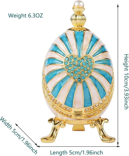 Miniatura 6 de Cajas de joyería con forma de huevo de Pascua azul con bisagras con diamantes de imitación en forma de amor, esmalte de regalo para mujeres