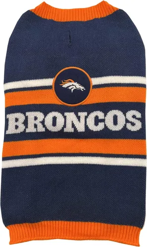 Pets First - Suéter para perro NFL Denver Broncos, talla extra pequeña. Suéter de punto cálido y acogedor con logotipo del equipo de la NFL, mejor