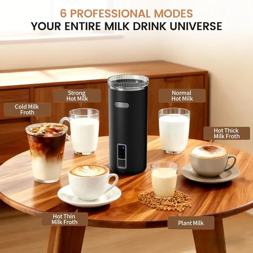 Miniatura 2 de Kndko Espumador de leche eléctrico, espumador de leche y vaporizador 6 en 1, máquina automática de espuma fría y cálida y calentador de leche
