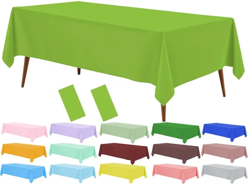 Mantel de plástico verde frutal (paquete de 2), 54 x 108 pulgadas, cubierta de mesa para mesa rectangular, manteles desechables verde manzana para
