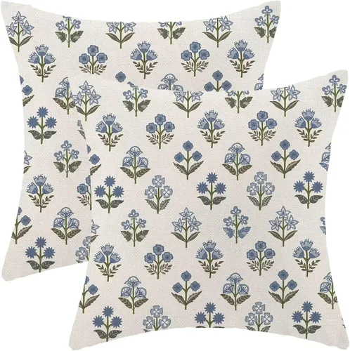 Miniatura 12 de AEIOAE Fundas de Almohada Costeras de 16 x 16 Pulgadas Juego de 2, Fundas Decorativas de Lino con Estampado de Peces Azules de Playa Oceánica