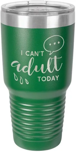 Miniatura 14 de Vaso grabado con texto en inglés "I CAN'T ADULT TODAY", de acero con recubrimiento de polvo grabado con láser, taza de viaje con camello polar sin
