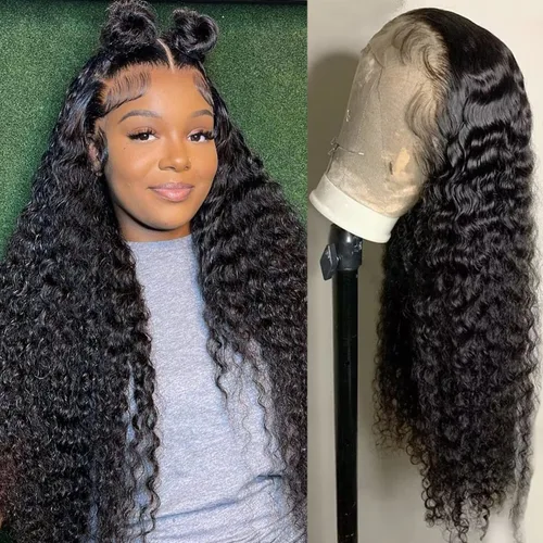 Bling Hair - Peluca de cabello humano con encaje frontal de 26 pulgadas, predepilada, sin pegamento, peluca frontal de encaje HD de 13 x 4, pelucas