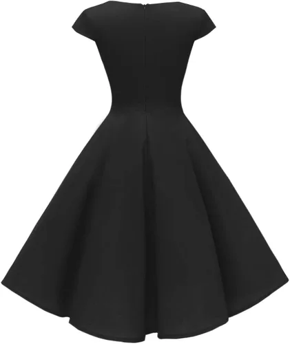 Miniatura 2 de PUKAVT - Vestido de cóctel para mujer, diseño con manga casquillo, vestido de fiesta de estilo retro acampanado de los años 1950, con bolsillos